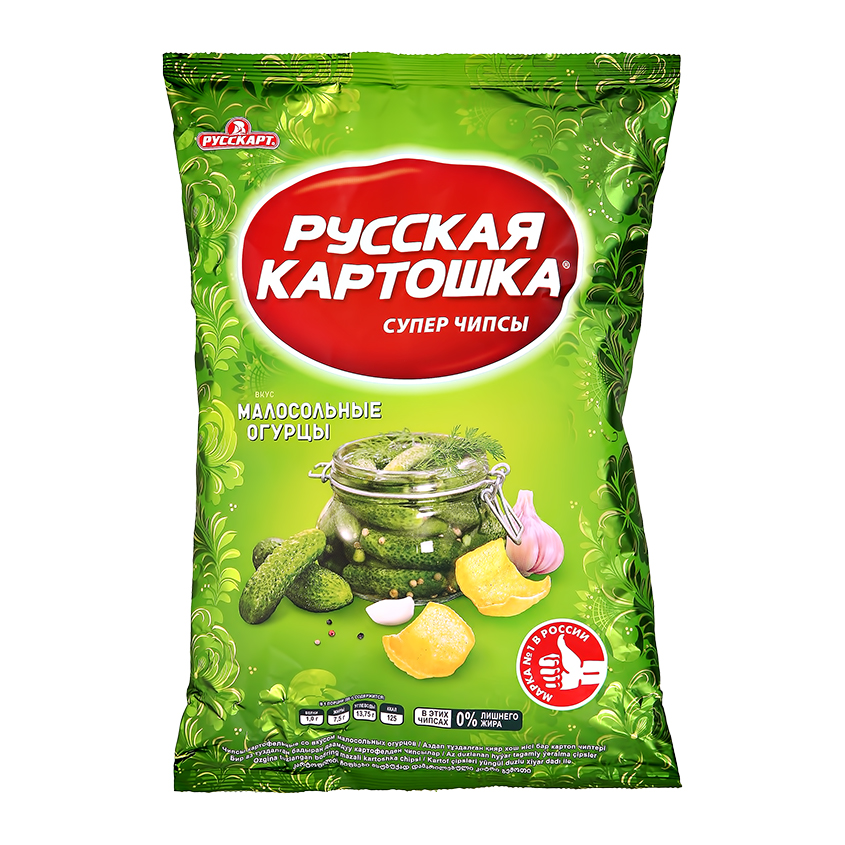 Чипсы картофельные РУССКАЯ КАРТОШКА со вкусом малосольных огурцов