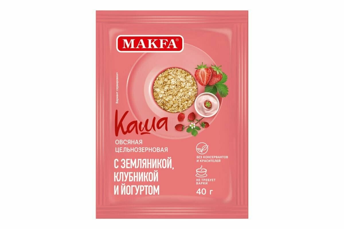 Каша овсяная с земляникой, клубникой и йогуртом. Макфа.